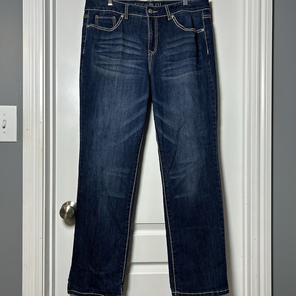 Code Bleu Dark Wash Gwen Rhinestone Straight Leg Jeans Y2K 2000s Inspired Style
